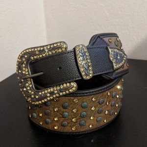 Brown bling wide hip belt